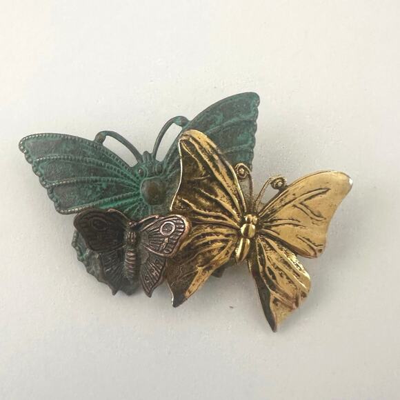 Vintage Multi Tone Butterfly Pin Brooch - Picture 1 of 5